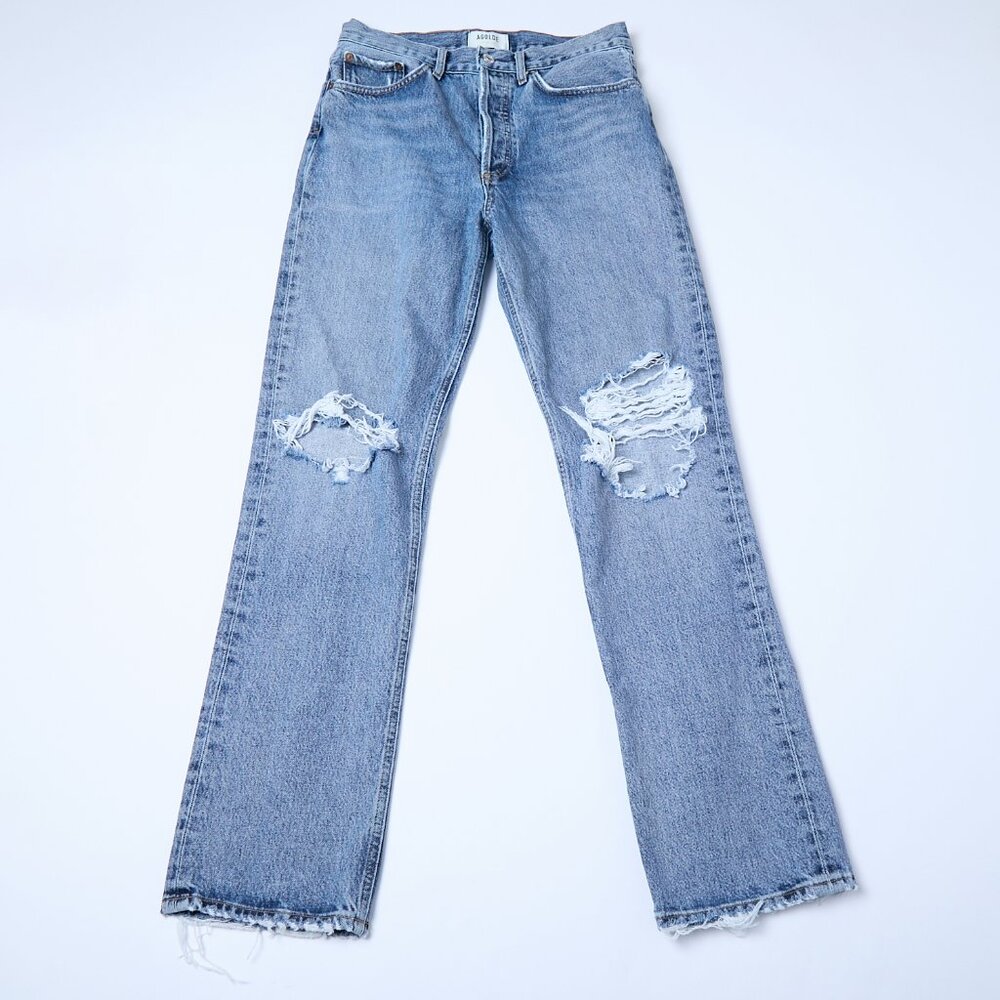 AGOLDE Lana Mid Rise Full Length Distressed Straight Jeans Size 26 Backdrop